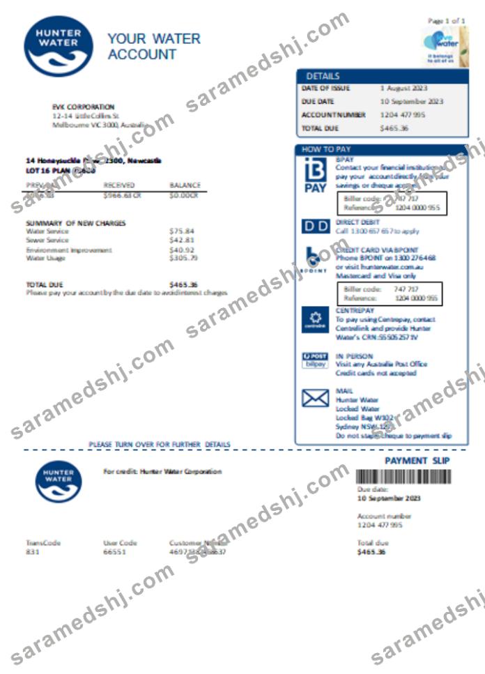 Hunter Water utility business bill,  SCR